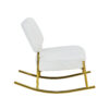 Teddy suede material cushioned rocking chair, unique rocking chair, cushioned seat, white rocking chair with backrest and golden metal legs. Comfortable side chairs in living room, bedroom, office