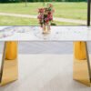 63"x31.5x30" Pandora Patterned Sintered Stone Dining Table with Golden Stainless Steel Butterfly Legs.The tabletop is designed to be scratch and heat resistant.Slabs Tabletop,Stainless Steels Legs.