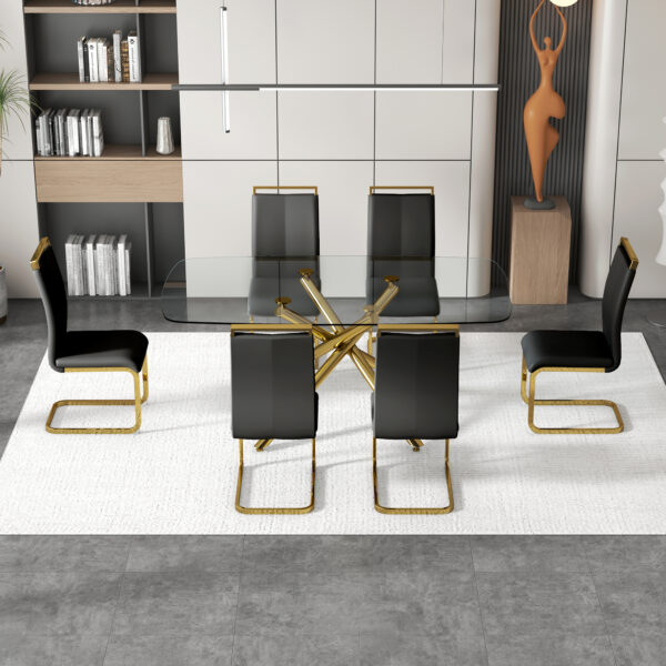 baad30d6c11047938f229a5b19f186cc_20230717_46d4fb927592981e06cc8ff70944ebc6 Large Modern Minimalist Rectangular Glass Dining Table for 6-8 with 0.39" Tempered Glass Tabletop and Golden Plated Metal Legs,for Kitchen Dining Living Meeting Room Banquet hall 71'' x 39'' x30''1537
