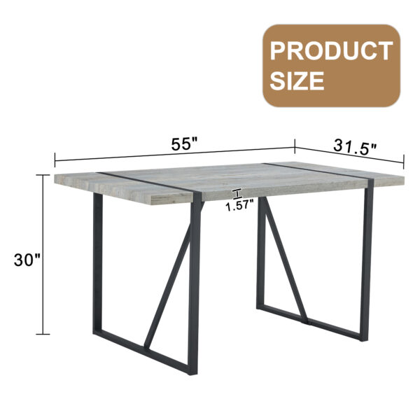 bae52f27f4044b25bc39e555cb3b260a_a207562993563eb242fa7d593b124d31 Industrial Rectangular MDF Light Grey Patterned Dining Table for 4-6 people with 1.5 inch thick MDF top and black metal legs for desks, kitchens, patios, dining rooms