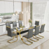 Dining table. Modern tempered glass dining table. Large modern office desk with gold plated metal legs and MDF crossbars, suitable for both home and office use. Kitchen. 79 ''x39''x30 ''  1105
