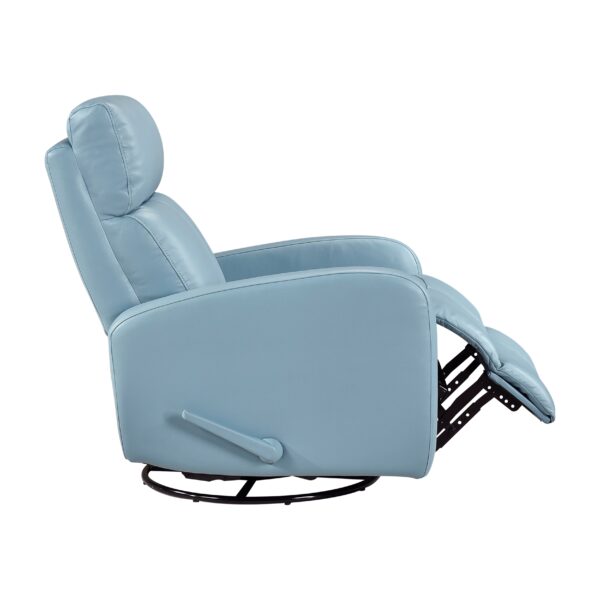 Glider Recliner Chair with Swivel Motion Blue Leather Upholstery Solid Wood Comfort Luxury Living Room Furniture 1pc