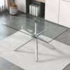 Large Modern Minimalist Rectangular Glass Dining Table for 4-8 people with 0.39" Tempered Glass Tabletop and Silver Metal Legs, for Kitchen, Living Meeting Room .71*35.4*30.W1151S01472