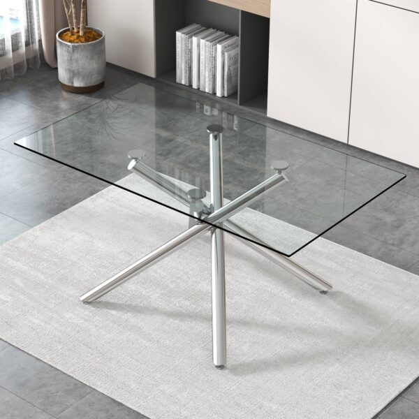 bb3df803f10d48ca888de9a7298302de_20221218_c669b52a2be02c78a4e934f71fb0e6ef Large Modern Minimalist Rectangular Glass Dining Table for 4-8 people with 0.39" Tempered Glass Tabletop and Silver Metal Legs, for Kitchen, Living Meeting Room .71*35.4*30.W1151S01472