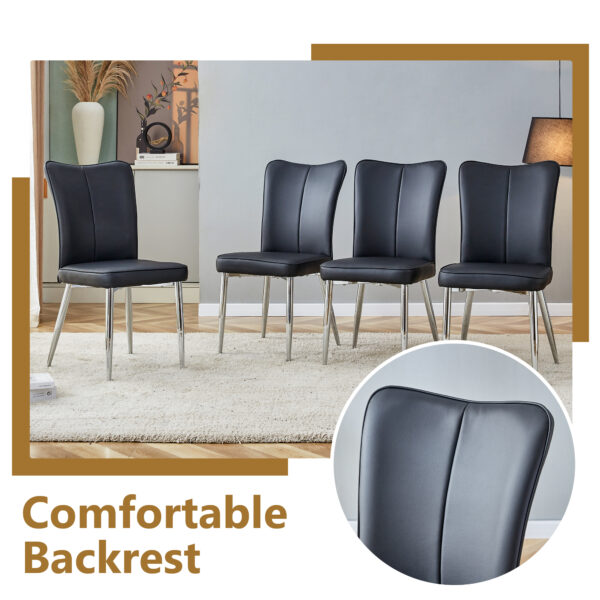 bb42c16100eb48edbc12912f789d494c_a3debc571bb519d05addf12fb87f7304 Table and chair set.63"*35.4" White Imitation Marble Pattern MDF Dining Table Set - 6 Black PU Chairs with a vertical stripe design on the backrest.Create Your Exclusive Low-Key Luxury Space.
