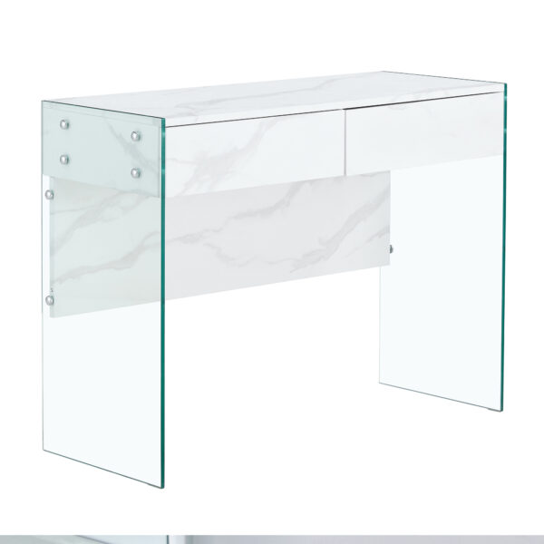 White environmental protection MDF minimalist dresser, desk, desktop computer desk, with double drawer storage space, simple home, perfect for various styles of home environment.