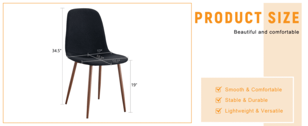 bb84cf5c6ddd4e038c04ed21e5449e0a_b82ca3584a1645e0f18f53e2c1e708f5 Luxury Simple Chair - Set of 4 BLACK Linen-Cotton Material High Resilience Dining Chair with Metal Walnut Color Leg.Integral metal leg architecture,Suitable for various interior decoration styles.