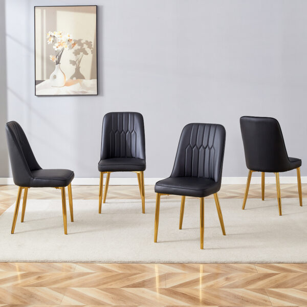 bba989cfc5b8442ca37c218adc40308d_2b851224c6dd98b8c9dcfc7b26551e11 4 modern dining chairs, sleek PU leather backrest, and gold metal legs bring a comfortable home experience to the kitchen, bedroom, and office.
