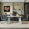 Table and chair set.63*31.4 Inch Luxurious Cold Jade Sintered Stone Dining Table Set- 4 Dark Gray High-quality PU Chairs With Arched Silver Metal Legs.Perfect For Dinner Room,Meeting Room,Kitchen,etc.