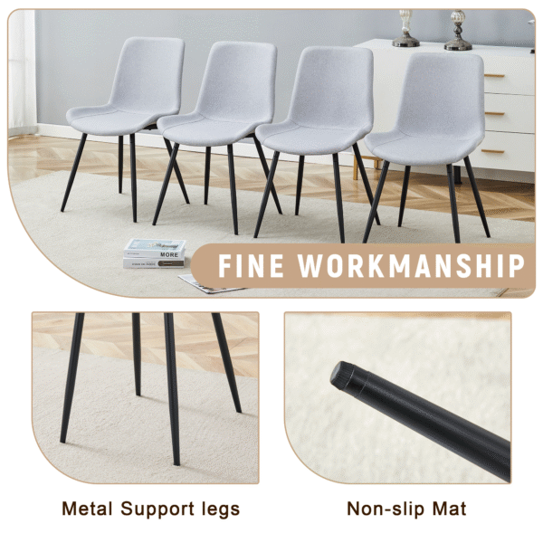 Table and chair set.71*35.4 inch Wooden And Black Spliced Dining Table With Storage Function In The Middle Of The Table Legs.Paired With 8 Light Gray Linen Dining Chairs With Curved Widened Cushion.