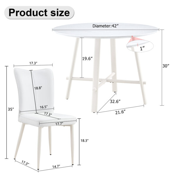 bbcb530e15e04736b833e7bd38430957_7fb825277f479e191eace28f9a973a7d Table and chair set, MDF desktop, white metal table legs, stable and beautiful, suitable for most styles of home. Modern simple dining table, comfortable seating.