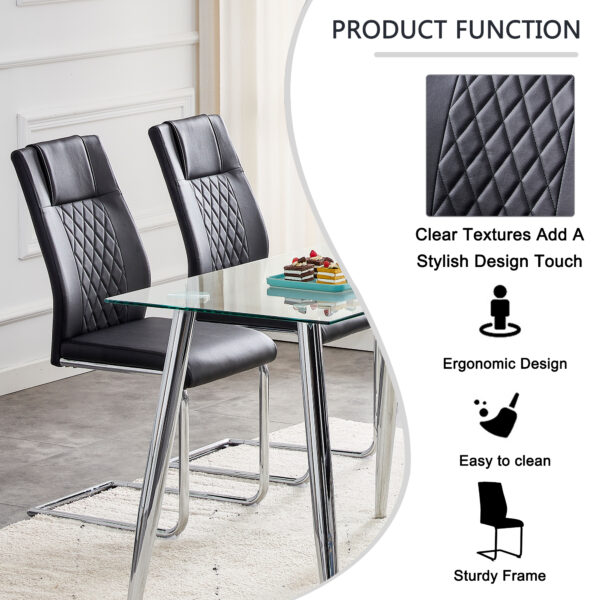 Modern Dining Chairs with Faux Leather Padded Seat Dining Living Room Chairs Upholstered Chair with Metal Legs Design for Kitchen, Living, Bedroom, Dining Room Side Chairs Set of 6 (Black+PU ) C-001