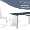 Table and chair set.63"x31.5x30" Black Marble-Patterned Slabs Tabletop with Stainless Steel Butterfly Legs.Paried with 6 White high-quality PU chairs with silver metal legs.