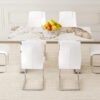 Table and chair set.63*31.4 Inch Pandora Patterned Sintered Stone Dining Table Set - 6 White Chairs With Silver Metal Legs.Modern Light Luxury.Perfect For Dinner Room,Meeting Room,Kitchen,etc.
