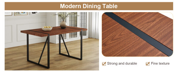 bbf69cec43ce425eb5543d29f4975518_5466a71651908cb37f5f7d0dacd32c8f Industrial Rectangular MDF Walnut Color Wood Grain Dining Table for 4-6 people with 1.5 inch thick MDF top and black metal legs for desks, kitchens, patios, dining rooms.