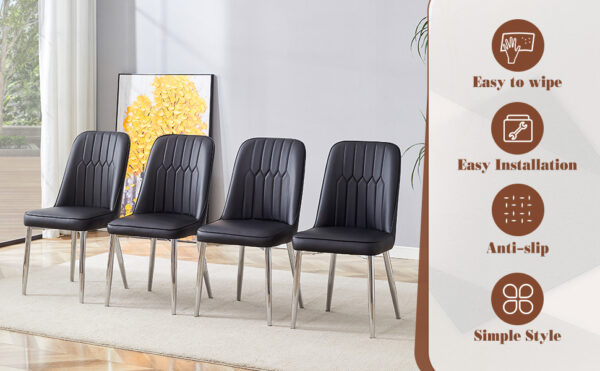bc005bb79c9a41899af1168f34ba97c5_d6aada09fde6e0cd23b25c3682970b58 Table and chair set.63*31.4 Inch Pandora Patterned Sintered Stone Dining Table Set - 6 Black Chairs With Silver Metal Legs.Modern Light Luxury.Perfect For Dinner Room,Meeting Room,Kitchen,etc.