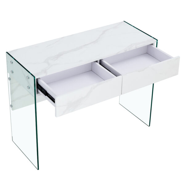 White environmental protection MDF minimalist dresser, desk, desktop computer desk, with double drawer storage space, simple home, perfect for various styles of home environment.