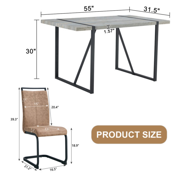 bc1ef336547641eda3d336128600e625_aa8fa1919ccc9d31cf9387ef0c2c149d Table and chair set. Modern minimalist grey marble textured MDF dining table with metal frame.Paired with 6 brown technology fabric chairs with Featuring arched black legs.