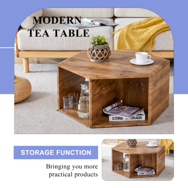 bc225b1194b04490a9c81816b6001a22_33950e55eb802593033481d7f707ca7c Hexagonal MDF coffee table, characteristic pattern stickers, multi-hole design to give more storage space, simple and convenient design makes it suitable for all kinds of style scenes.