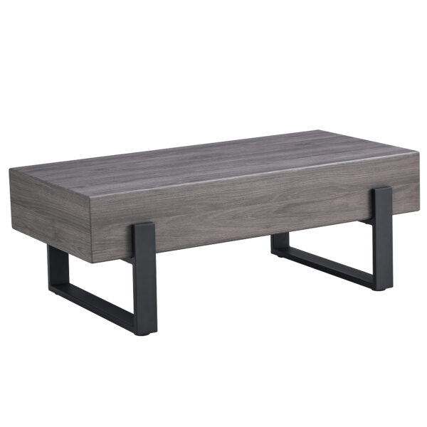 bc3377637bb043fdaf9484f0addccd9b_20240122_77c9513d075b2a462af9445b6316d5c2 A rustic gray wood grain MDF coffee table with black metal legs - an elegant space in natural wood tones