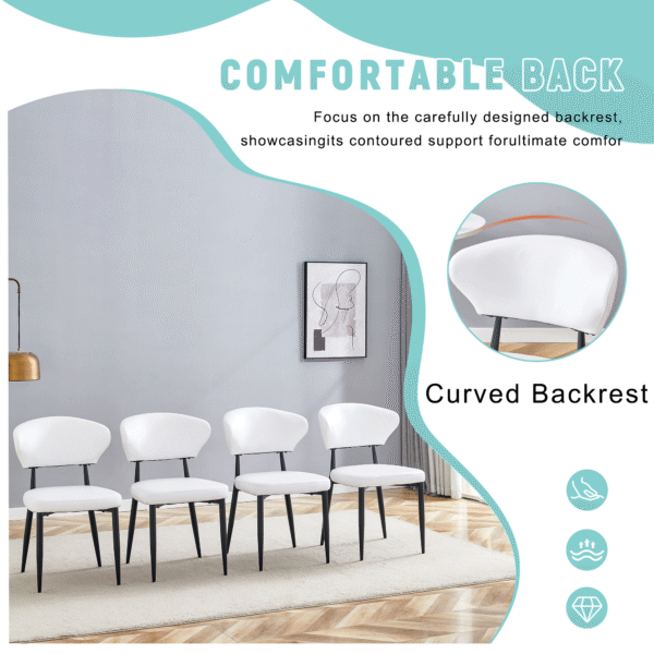 bc7d8ce6e2b7488d9da6825f637f67f4_6e31a9f510fd3c2f7b5a50d0c329ff82 White Minimalist Ergonomic Dining Chair, With A Curved Backrest For Comfortable Design,Unlocking A Comfortable And Minimalist New Sitting Posture. A Pack Of 4.Available In Black And White.