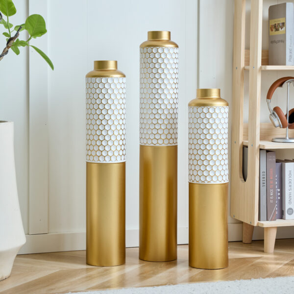 Floor metal vase modern style decoration home droplet shaped white metal vase 3-piece set gorgeous home decoration large glazed metal vase