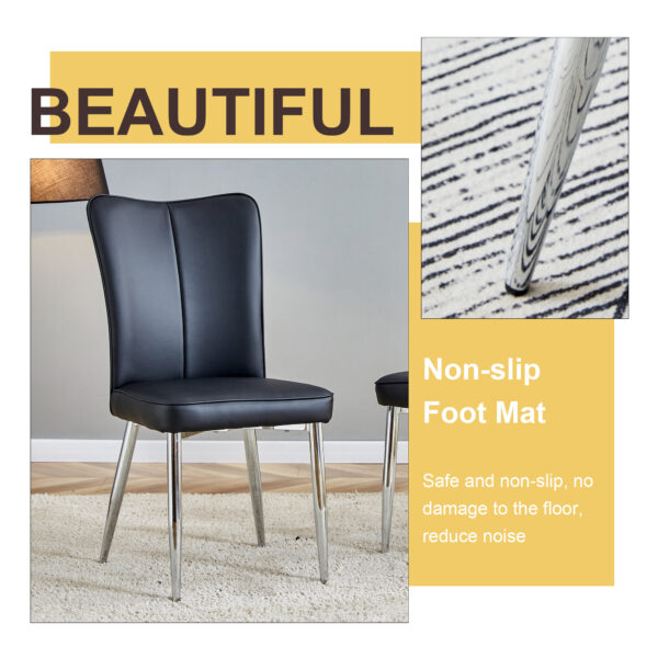 bc9b6dceffa9423f837dbb4490b0904f_52862b96524440fd29e7c10938ce1c8c Table and chair set.63"x31.5x30" Luxurious Pandora patterned Sintered Stone Tabletop with Silver Stainless Steel Legs.Paried With 4 Black PU Chairs with a vertical stripe design on the backrest.