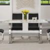 Table and chair set.63*31.4 Inch Pandora Patterned Sintered Stone Dining Table Set - 4 Black PU Chairs With Silver Metal Legs.Modern Light Luxury.Perfect For Dinner Room,Meeting Room,Kitchen,etc.