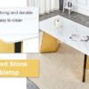 63"x31.5x30" Luxurious Snow Mountain Stone Slab Dining Table with Golden Stainless Steel Butterfly Legs.The tabletop is designed to be scratch and heat resistant.Slabs Tabletop,