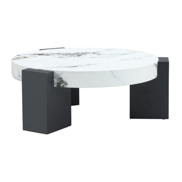 bcc9d0ac52f045d69a6ad1abfcc4c4bf_30d952517f03e0324908ab8f65cc993d Modern Simple Double-Layer Round Coffee Table - Transparent Gray Glass Top with Black MDF L-Shaped Legs.The detachable design can make the use of space more flexible.