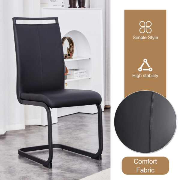 bcccf30e4aaa44669ba33ba7a167f630_f99428c731c1ece4b749b7d779bfa8f2 Table and chair set. Modern minimalist grey marble textured MDF dining table with metal frame.Paired with 4 black PU chairs with Black Featuring arched black legs.