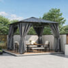 TREXM 10'x10' Hardtop Outdoor Gazebo with Polycarbonate Roof, Patio Gazebo with Aluminum Frame, Mosquito Netting and Privacy Screens for Shade and Rain, Backyard Tent for Backyard, Garden, Lawn (Grey)