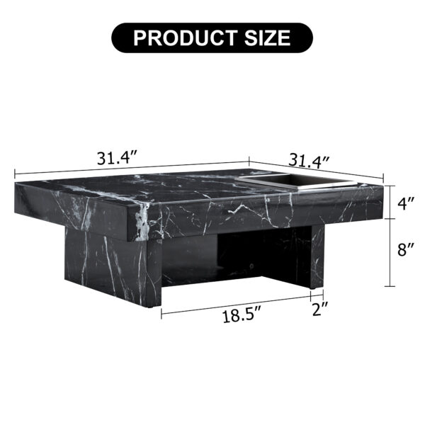 A modern and practical coffee table made of MDF material with black patterns. The fusion of elegance and natural fashion  31.4"*31.4"*12"