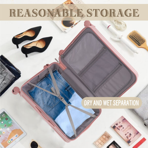 20"/24"/28" 3 pcs/set in ABS Spinner Wheel Luggage, Carry on Suitcase, with Cup Holder & USB Port & Phone Holder (Pink)