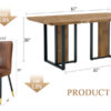Table and chair set.67"x36" Wood-Textured MDF Dining Table Set with 6 Brown Suede Chairs.MDF sticker,Wood colored texture sticker,Brown armless dining chair,Suitable for kitchen,Dining room,etc.