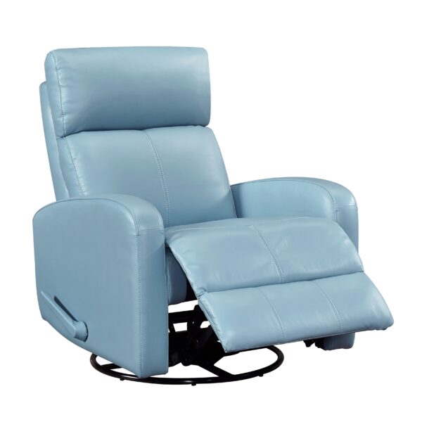 Glider Recliner Chair with Swivel Motion Blue Leather Upholstery Solid Wood Comfort Luxury Living Room Furniture 1pc