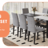 Table and chair set.71*35.4 inch White And Black Spliced Dining Table With Storage Function In The Middle Of The Table Legs.Paired With 8 Light Gray Linen-Cotton Dining Chairs, Simple And Versatile.