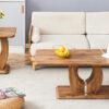 Modern Minimalist Wood-Tone MDF Coffee Table Set (Square + Rectangular)Wood color,MDF coffee table,wood-colored textured decal,side table.