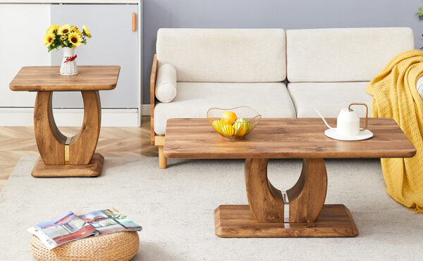 bd28bd2d9d0a4fc3bccb581f19e88907_2d45c4e596efbe10566e79335ca4a7d3 Modern Minimalist Wood-Tone MDF Coffee Table Set (Square + Rectangular)Wood color,MDF coffee table,wood-colored textured decal,side table.