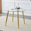 A glass tabletop with a diameter of 40 inches and a modern minimalist circular dining table with electroplated golden metal legs.Suitable for living rooms, and conference rooms.W1151S00375,W1151S02857