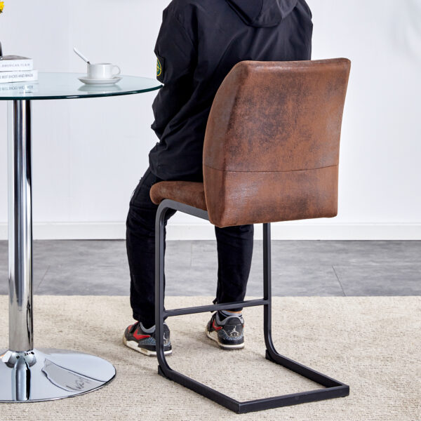 A set of two brown chairs, including suede cushions and black metal legs. Small size, suitable for select groups, suitable for dining room, kitchen, terrace and guest office chairs (set of 2)