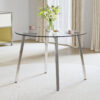 Modern minimalist style circular transparent tempered glass table, tempered glass tabletop, silver metal table legs, suitable for kitchen, dining room, and living room, 40 "* 40" * 29.5 "W1151S01226