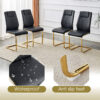 Table and chair set.Modern Luxurious Transparent Tempered Glass Dining Table Set with 8 Chairs.Single Fork Golden Metal Table Legs.Black high-quality PU dining chairs with golden metal legs.