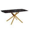 63"x35.4" Luxurious Black Marble-Patterned Tempered Glass Dining Table.Single Fork Golden Metal Table Legs.Tempered Glass Table Top,Golden Metal Leg.Make it Adaptable To Various Decoration Styles.