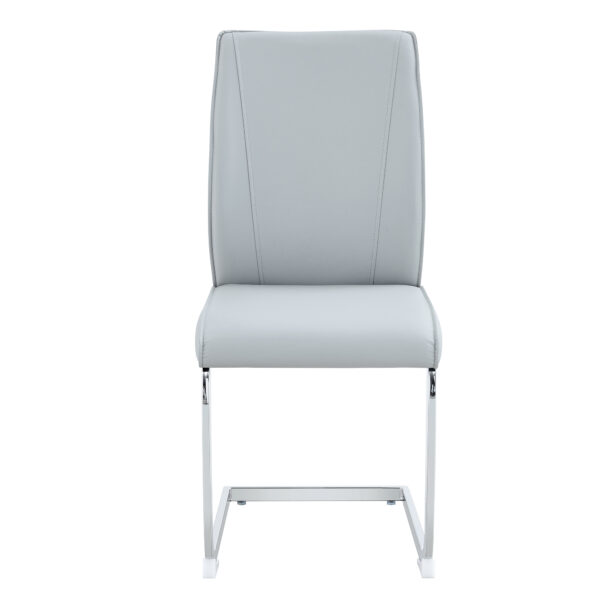 be0cce443eea442a819d0d602d27fa6f_4ee3c45e2a84f89572fe396c89027b1e Luxury Simple Arch Chair - Set of 6 Light Gray PU Material High Resilience Dining Chair with Arched Metal Silver Leg.