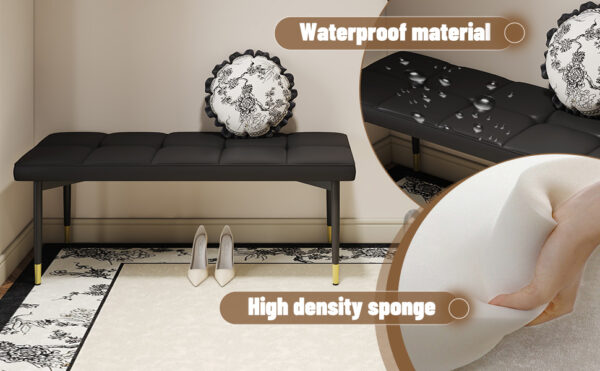 be2a442c51524a3d86f0d953c70ebb21_4b0836d64d1c17cf9a2c99aa4bec50b2 47*16 Inch Multifunctional Black Shoe Bench - Faux PU Cushion, Sturdy Metal Legs With Gold Accents.Suitable For Bedroom,Fitting room, Storage room, Dining room, and Living room,etc.