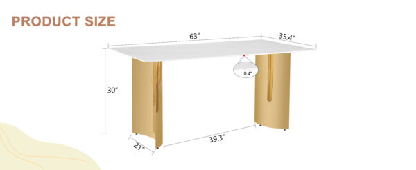 be3e250ac5084e9da8ae7afbbfd26b6c_6ca7a1e908e8a9f13fea6738d19acb10 Modern minimalist dining table. White imitation marble glass sticker tabletop, golden table legs, stable and beautiful. Suitable for living room and dining room 63" *35.4" *30 DT-69