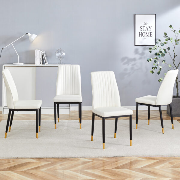 be5635924e9a4a8eb68bfb104b07ea5e_424f138cb18f2526f04abcf2604b0fa0 4 Dining Chair Set, White Dining Chair Set, PU Material High Back Seat and Sturdy Black Leg Chair for Dining Room, Kitchen and Living Room c-010