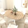 Dining Table for Farmhouse Kitchen 59x43 Inch Expandable Oval Table Top with Removable Leaf Trestle X Shaped Base White