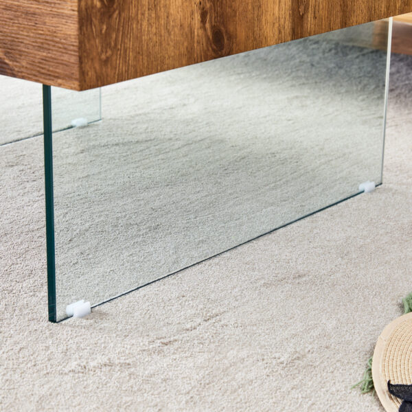 be7207f801634dd7ad6c8443d5087ae1_2f9a6232b3c595d56b8f4bf72a336811 Natural Style Square MDF Coffee Table - 31.5"x31.5" with Tempered Glass Legs.Density Board Sticker,Reinforced Glass.